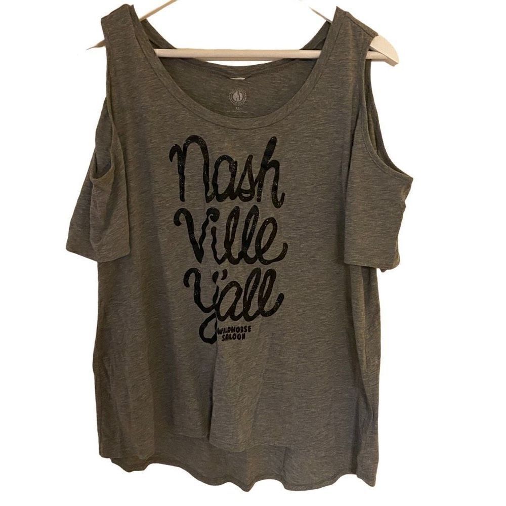 Wildhorse saloon Nashville cold shoulder short sleeve shirt gray black XL